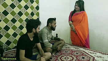 Wild Indian Threesome Action! Malkin Aunty Gets Double Stuffed By Young Studs With Hot Hindi Moans!